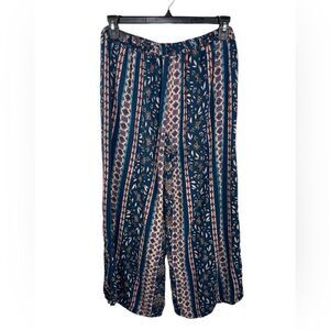 Angie Boho Mixed Print Pull On Pants Wide Leg relaxed size Large